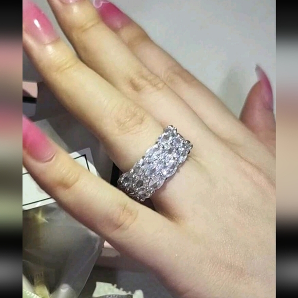 High Quality 925 Silver Wedding Bridal Promise Statement Zirconia Ring Sz 8 - Picture 2 of 6
